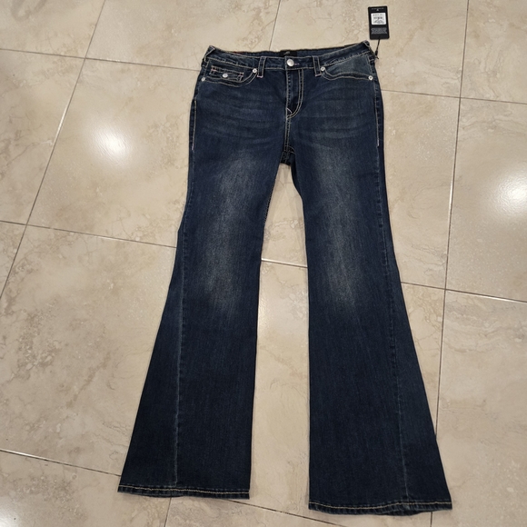 True Religion Denim - True Religion Women’s Jeans Joey Flap Flare Size 34 Y2K Blue Pink Thread Pockets